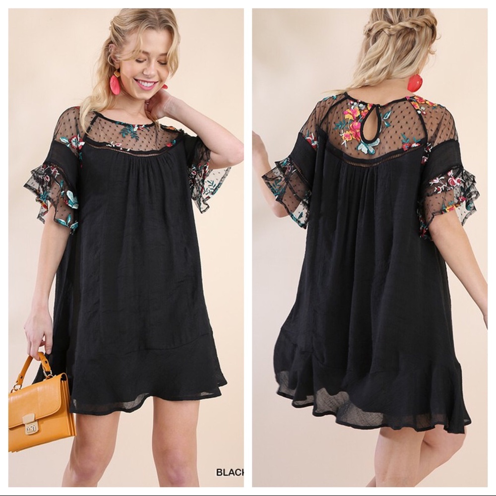 Embroidered Black Dress - Picture 1 of 3